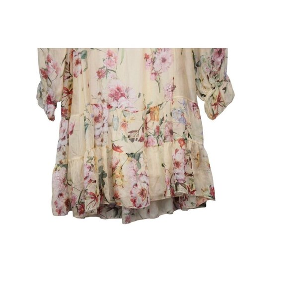 NWT BELLAMBRA Silk Blend Tiered Hem Mini Dress Yellow Floral Size Medium Italy - Picture 6 of 16